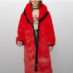 I.AM.GIA Red Faux Fur Coat with Black Trim
